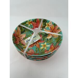 Tommy Bahama Melamine Dinner Bowl Hibiscus Tropical Flowers 7.5"  Set of 4 NWT